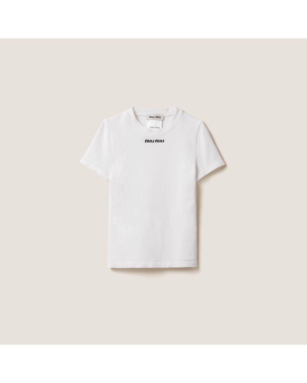 miu miu ホワイト Tシャツ L Miu Miu Logo-embroidered Cotton T-shirt In F0009 Bianco