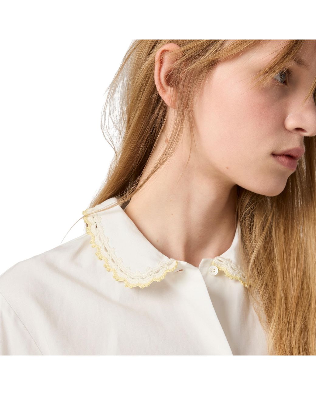 Miu Miu White Embroidered Slub Poplin Shirt