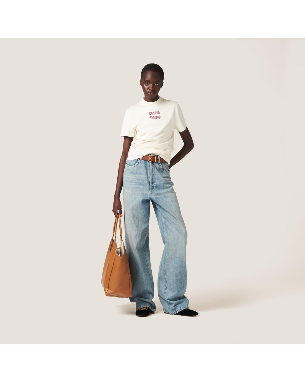 Miu Miu Jersey T-Shirt in Natural | Lyst