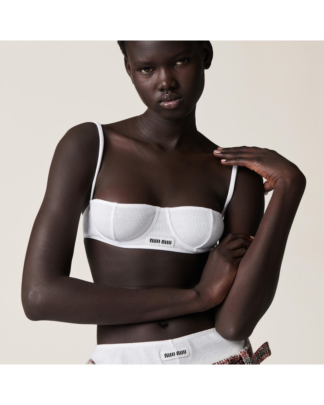 【日本入手困難】ミュウミュウ Ribbed knit demi bra ブラジャー Miu Miu Ribbed Knit Demi Bra in White | Lyst