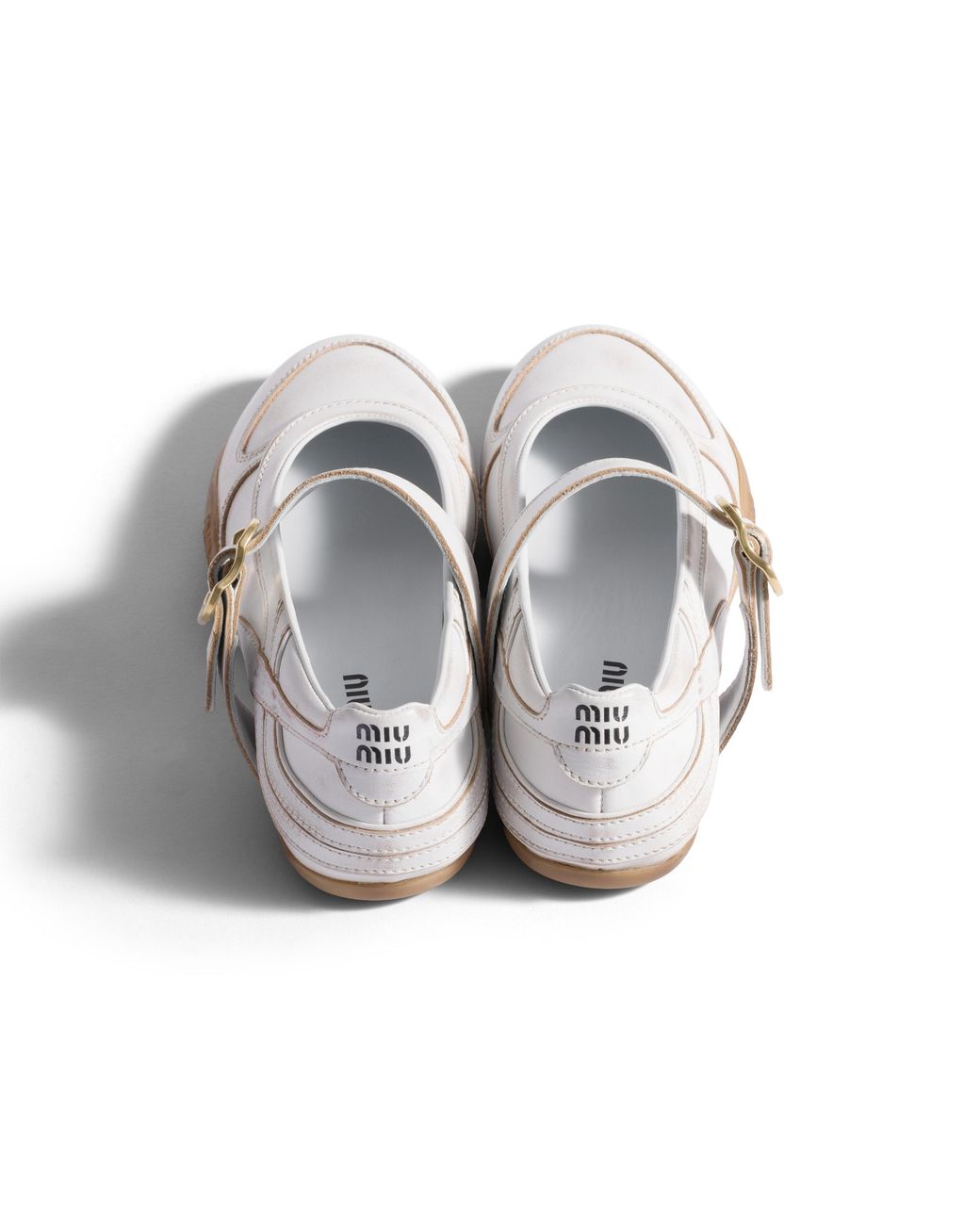 Miu Miu White Gymnasium Leather Ballerinas With Strap And Buckle