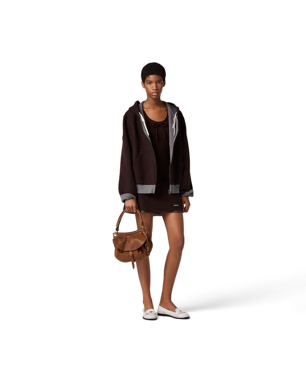 Miu Miu Brown Washed Double Cashmere Blouson Jacket