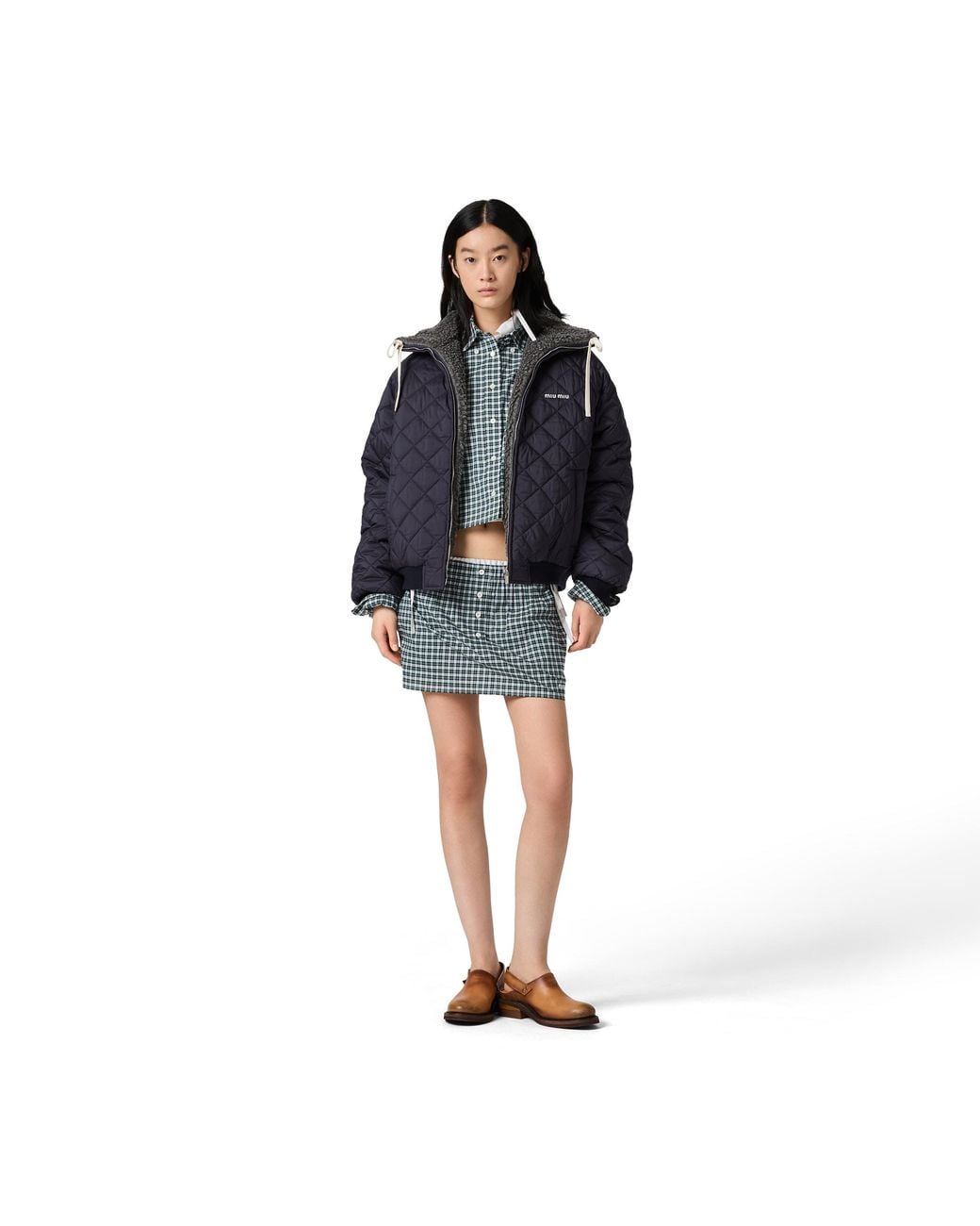 Miu Miu Blue Technical Pongé Down Jacket