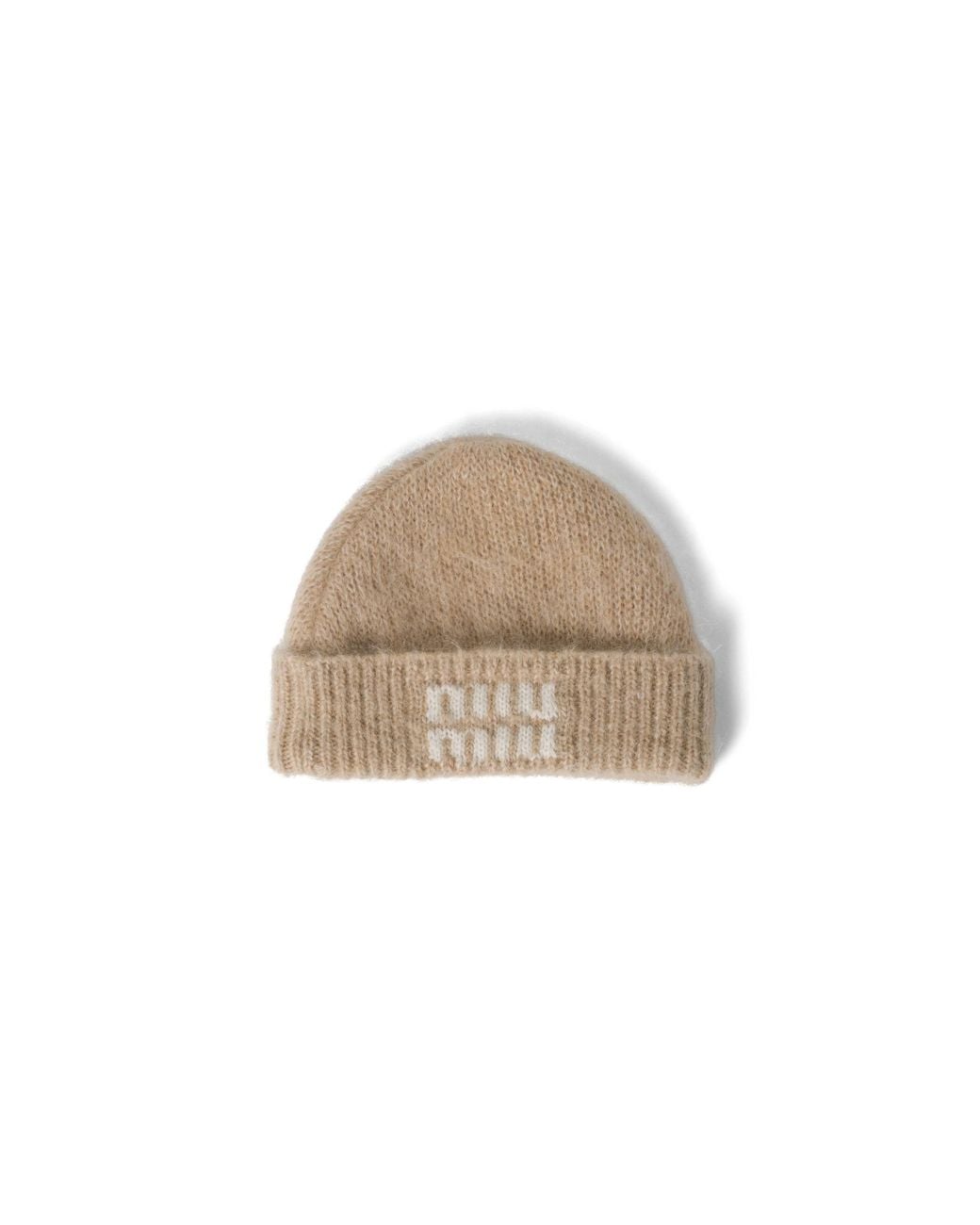miu miu ベージュ ビーニー L Miu Miu Mohair Beanie in Natural | Lyst