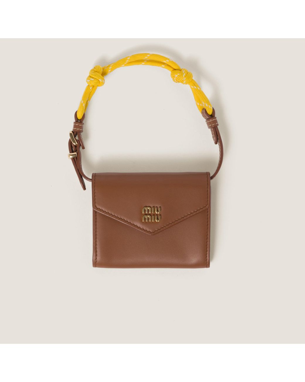 Miu Miu Leather Wallet With Leather And Cord Shoulder Strap