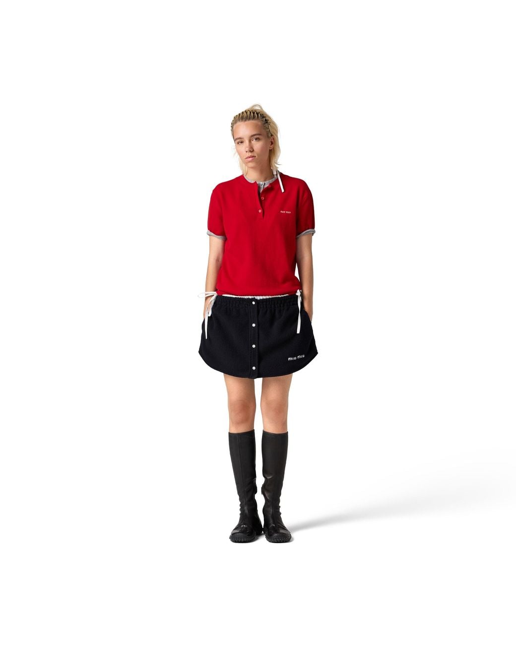 Miu Miu Red Cashmere And Jersey Sweater