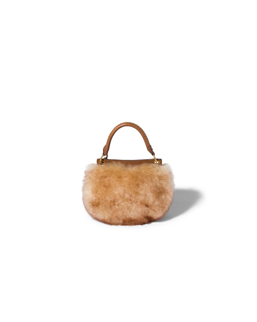 Miu Miu Brown Rendez-Vous Shearling And Nappa Leather Bag With Metal Studs