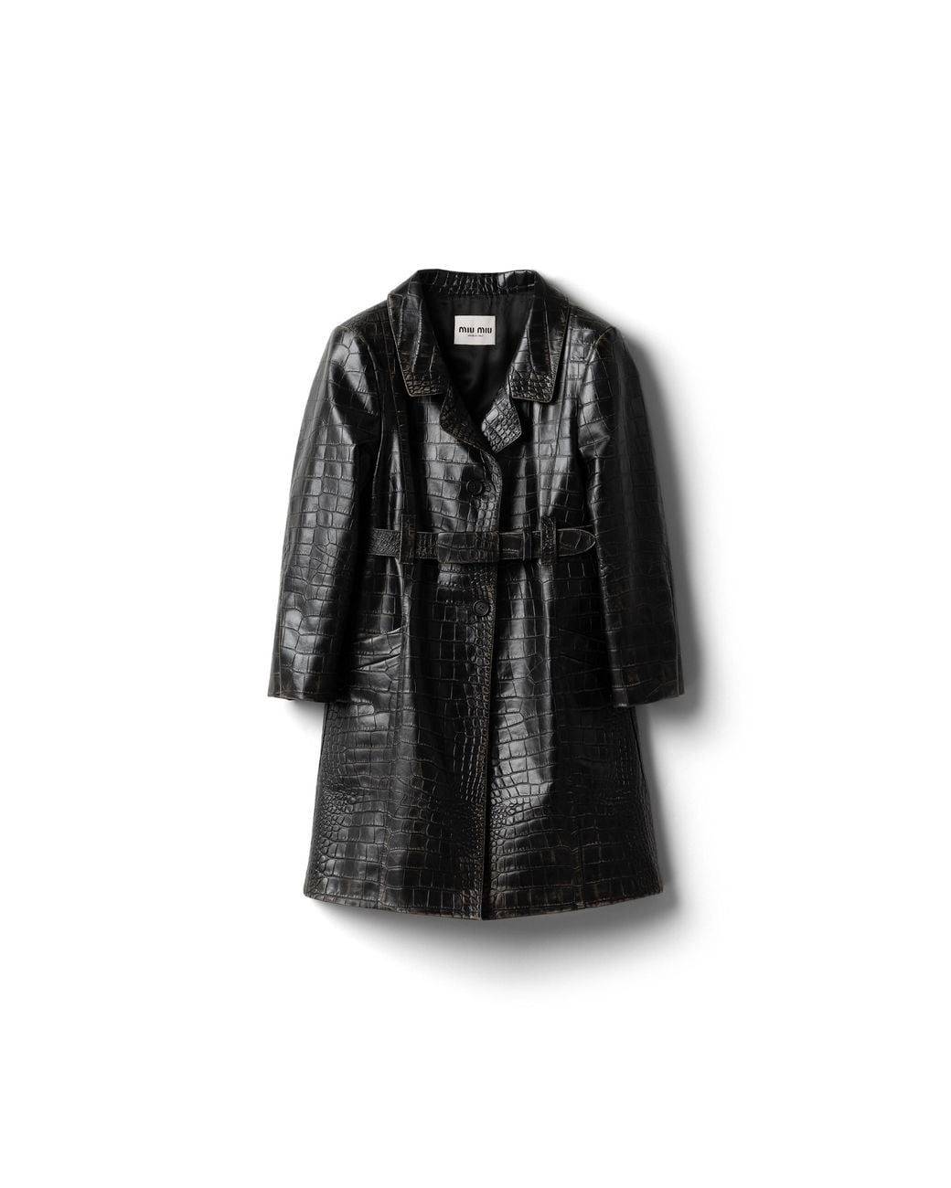 Miu Miu Black Croco-Embossed Leather Coat