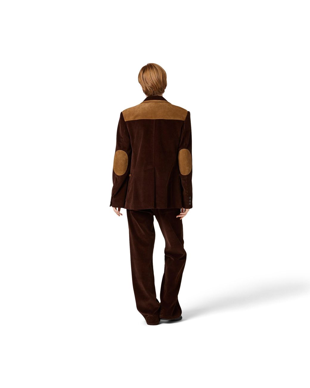 Miu Miu Brown Single-Breasted Corduroy And Leather Jacket
