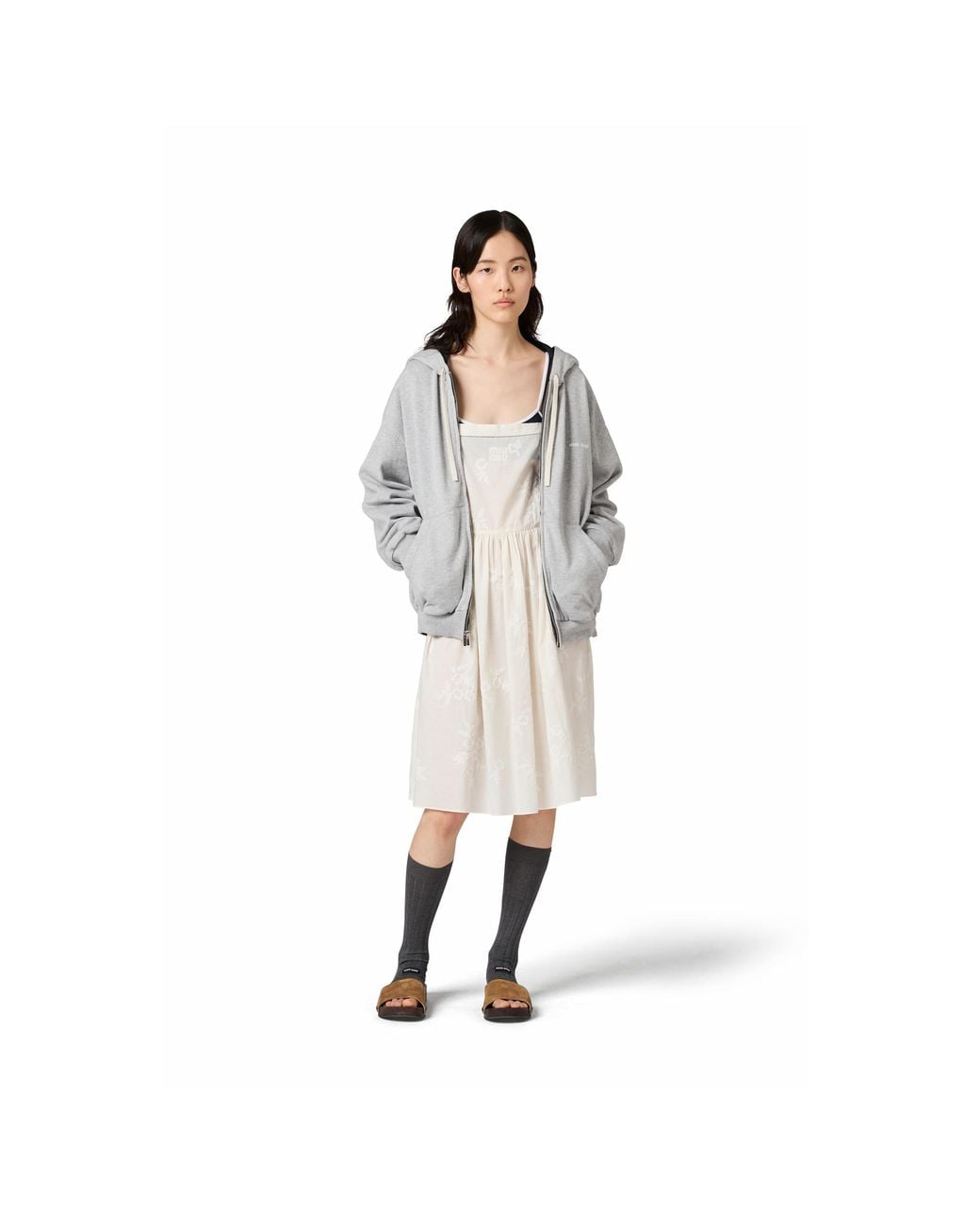 Miu Miu Gray Jersey And Technical Pongé Blouson Jacket