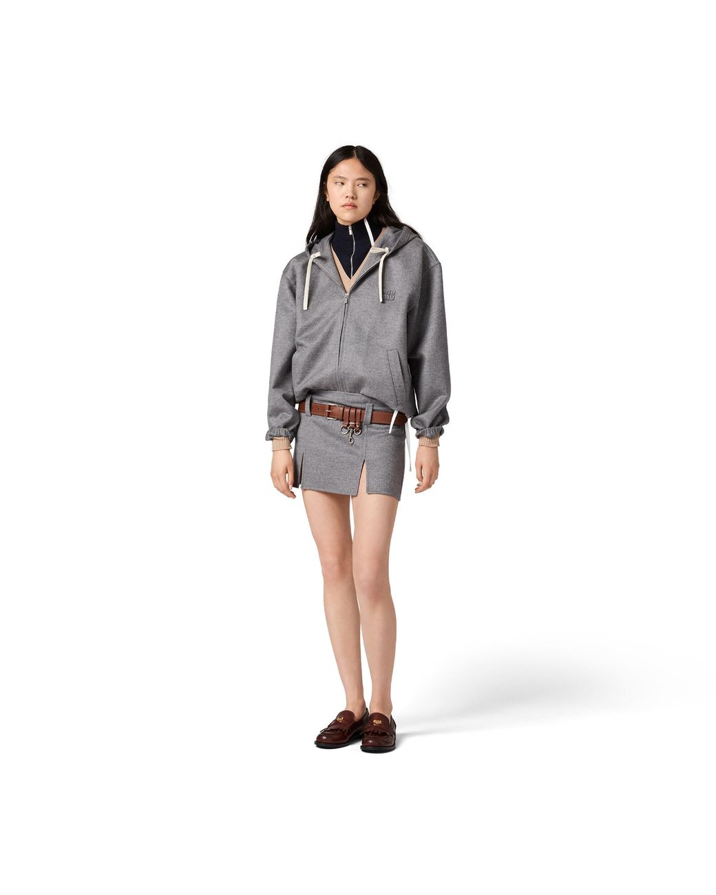 Miu Miu Gray Double Cashmere And Wool Miniskirt