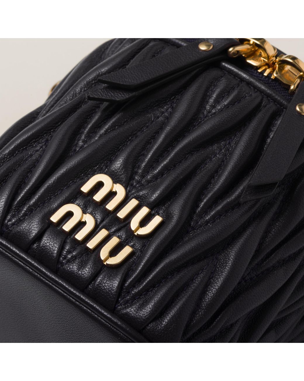 Miu Miu Matelassé Nappa Leather Micro Bag in Black | Lyst