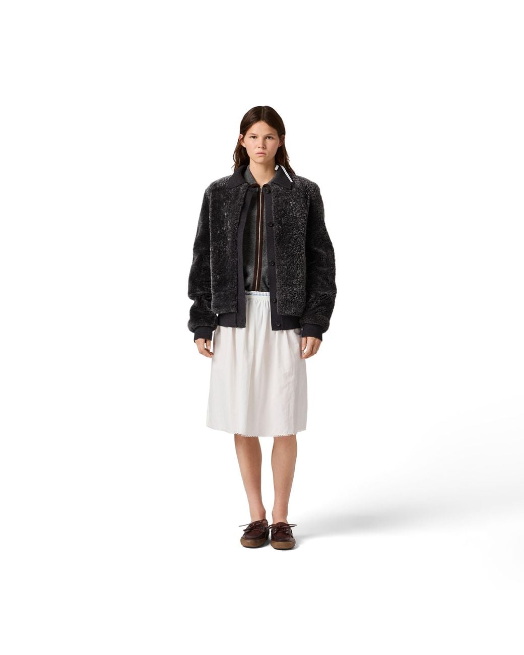 Miu Miu Black Shearling And Knit Blouson Jacket