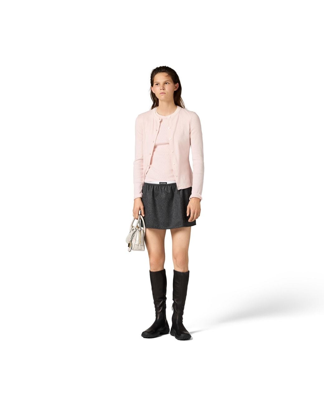 Miu Miu Pink Pointelle Cotton T-Shirt