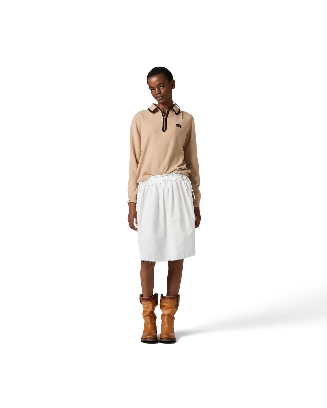Miu Miu Natural Wool And Cashmere Polo Sweater