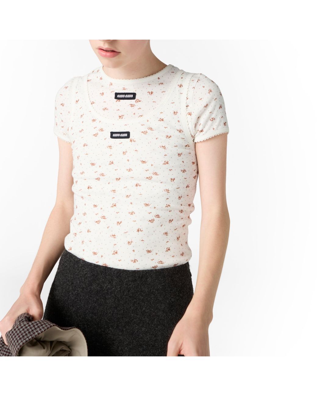 Miu Miu White Ribbed Jersey Tank Top