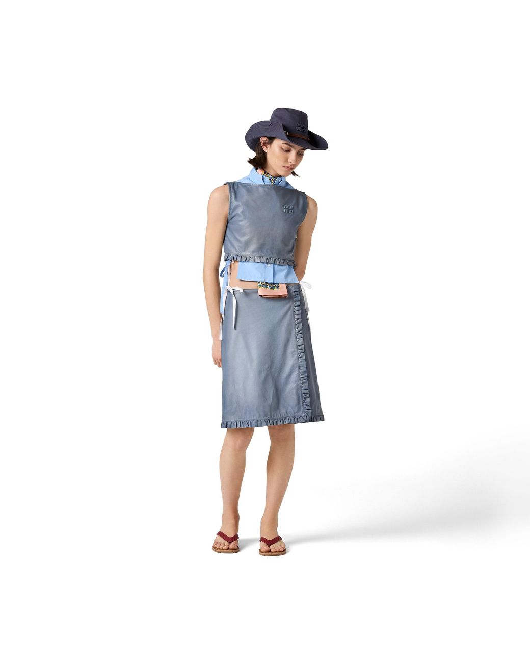 Miu Miu Blue Nappa Leather Skirt