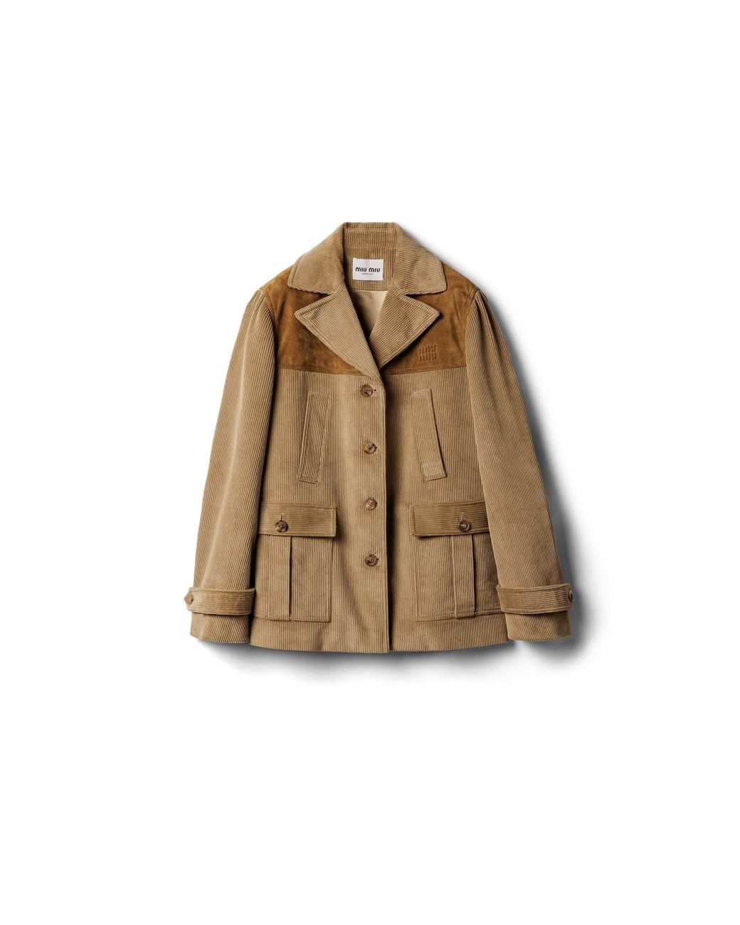 Miu Miu Brown Single-Breasted Corduroy And Leather Jacket