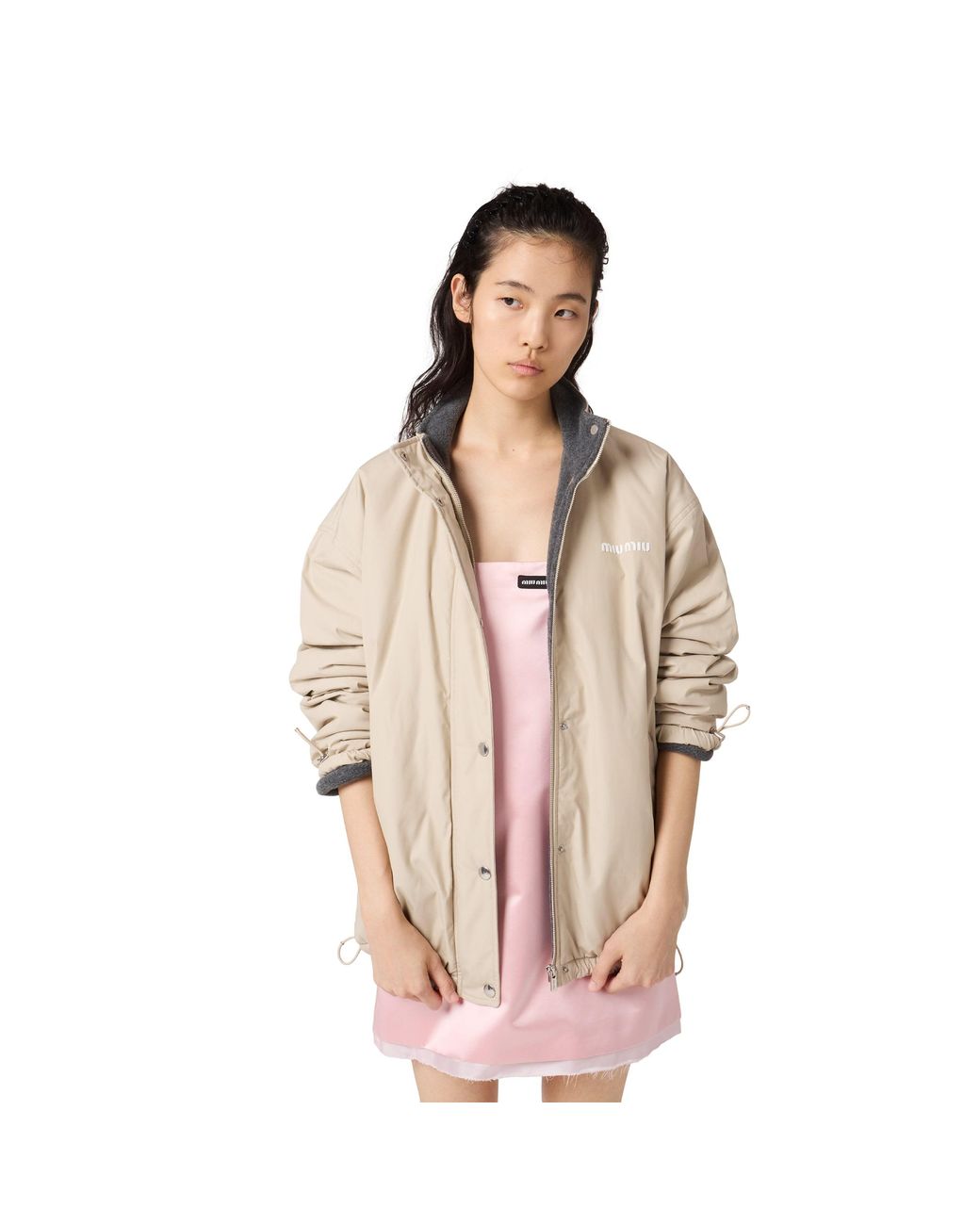 Miu Miu Natural Panama Cotton And Fleece Blouson Jacket