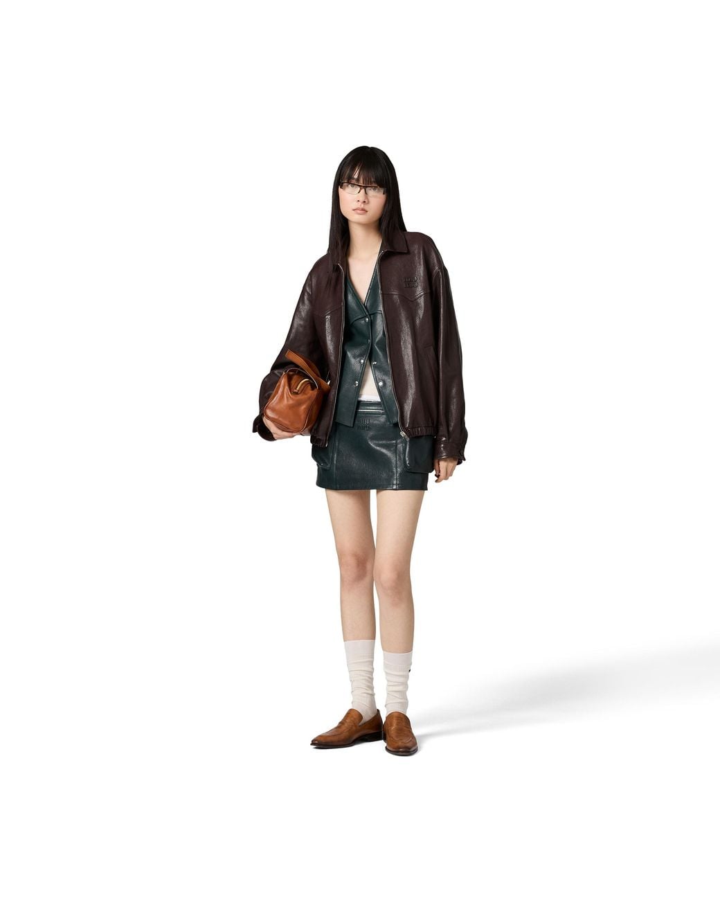 Miu Miu Brown Leather Blouson Jacket