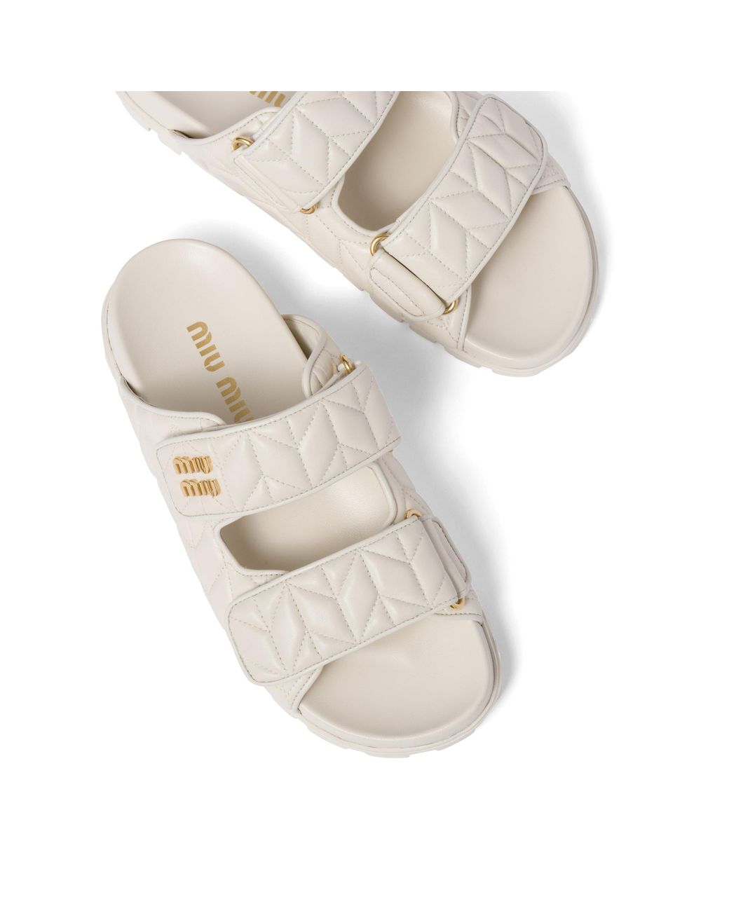 Miu Miu White Matelassé Nappa Leather Slides
