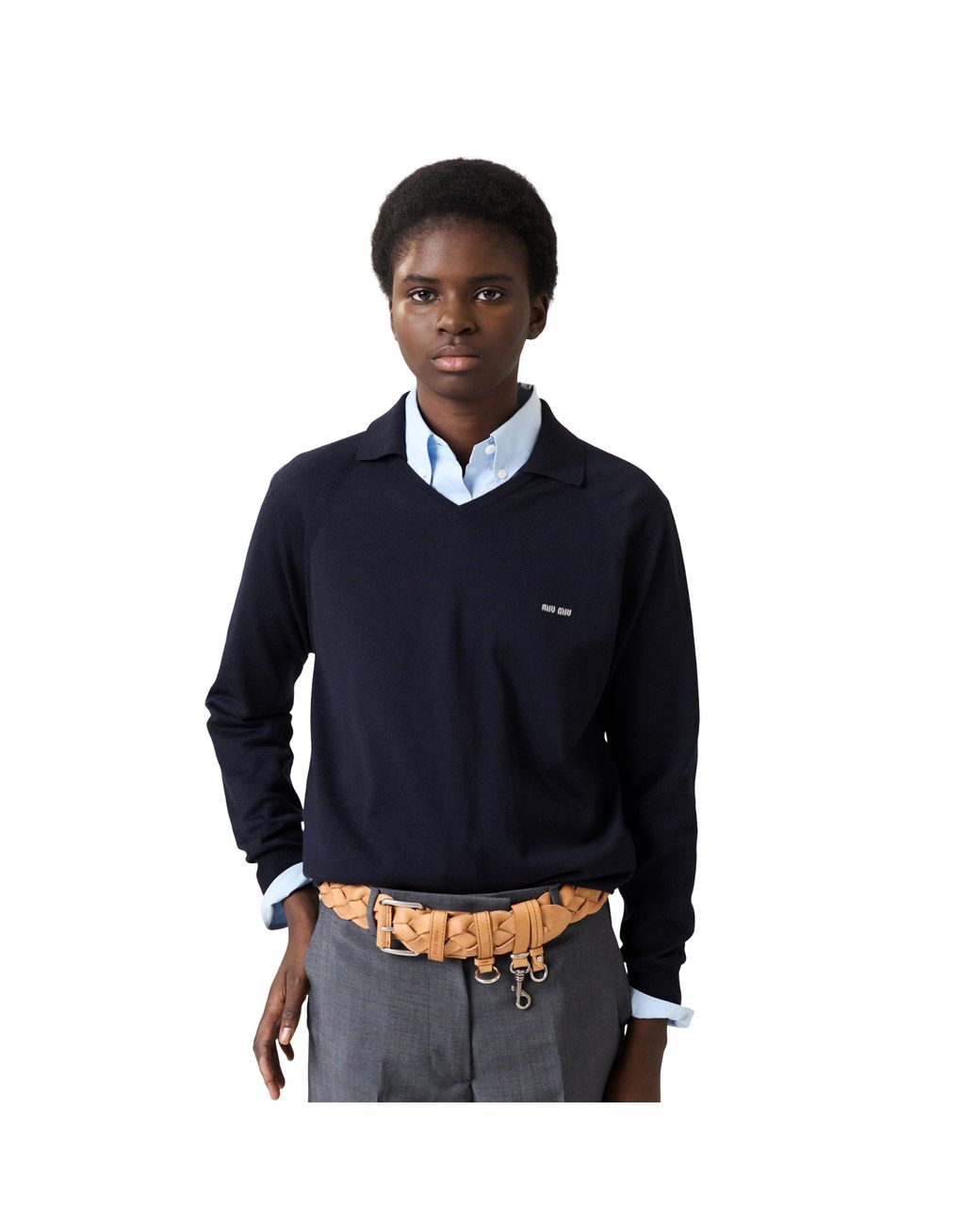 Miu Miu Blue Wool Polo Sweater