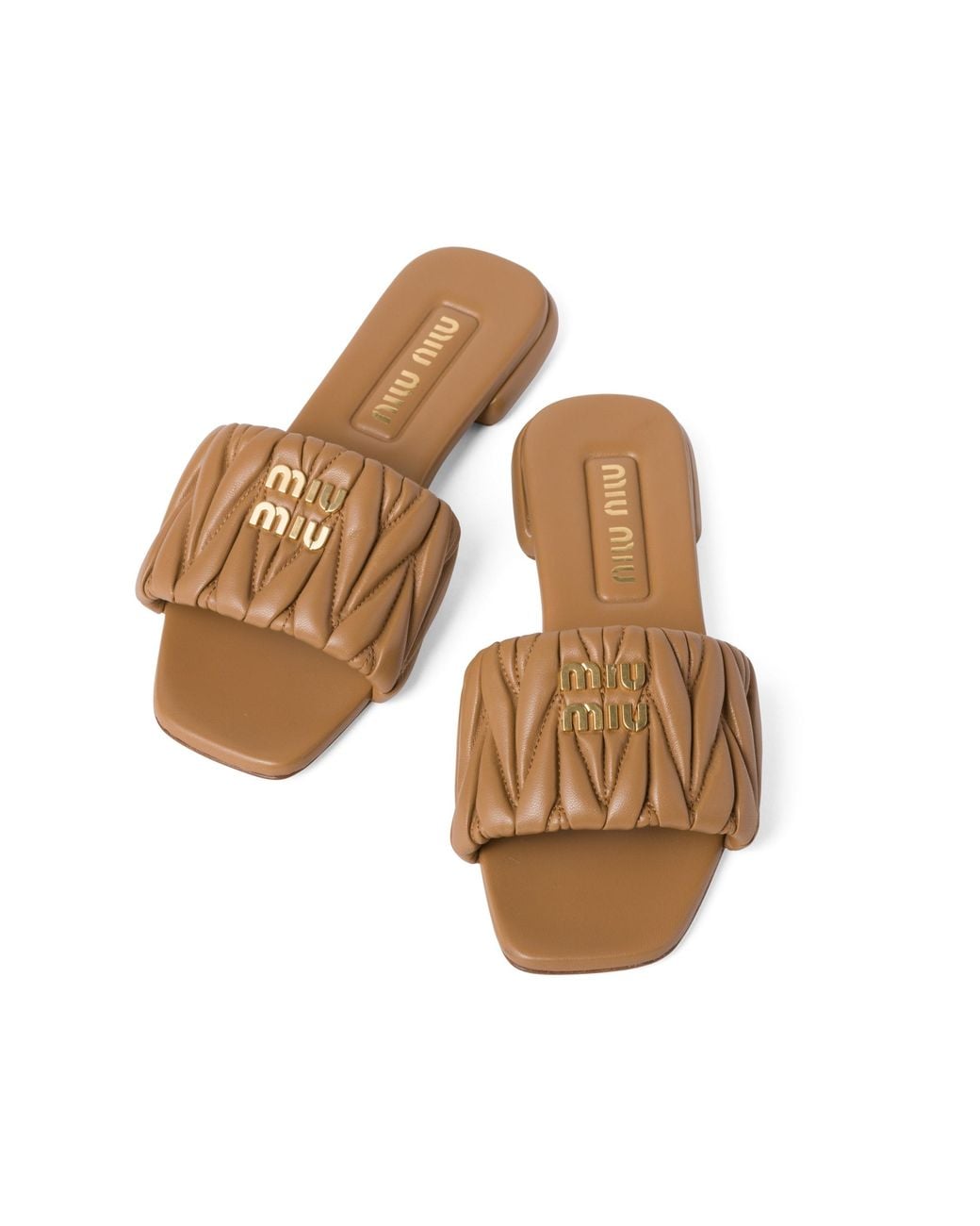 Miu Miu Natural Matelassé Nappa Leather Slides
