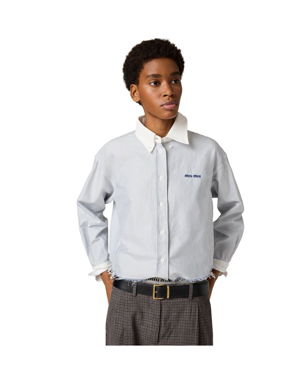 Miu Miu Gray Micro Pinstripe Cotton Shirt