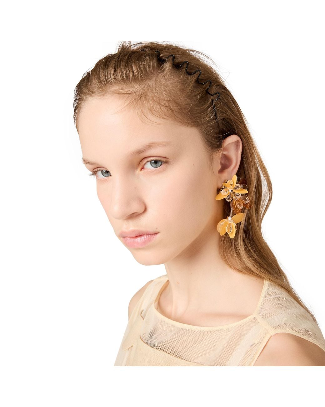 Miu Miu Metallic Single Metal Earring With Pearl And Crystals