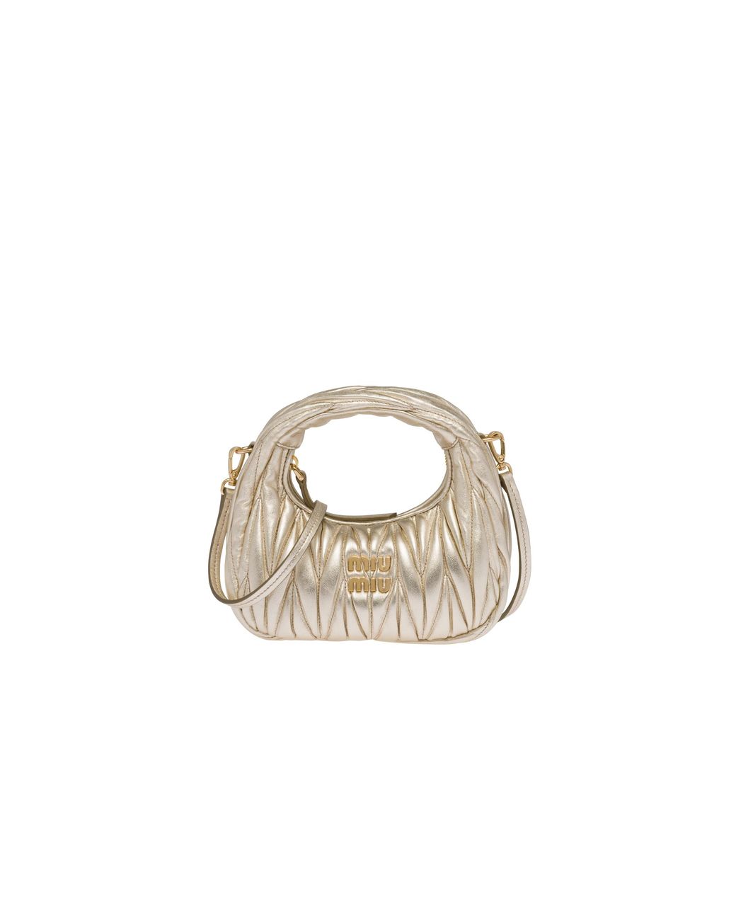 Miu Miu Metallic Wander Matelassé Nappa Leather Hobo Mini-Bag