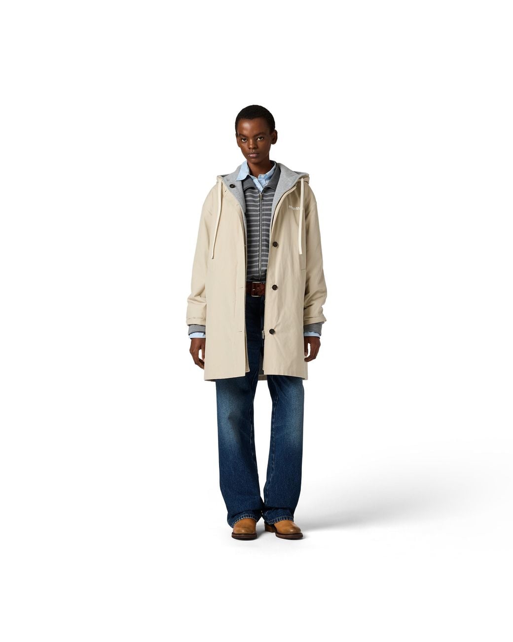 Miu Miu Natural Single-Breasted Panama Cotton And Fleece Caban Jacket
