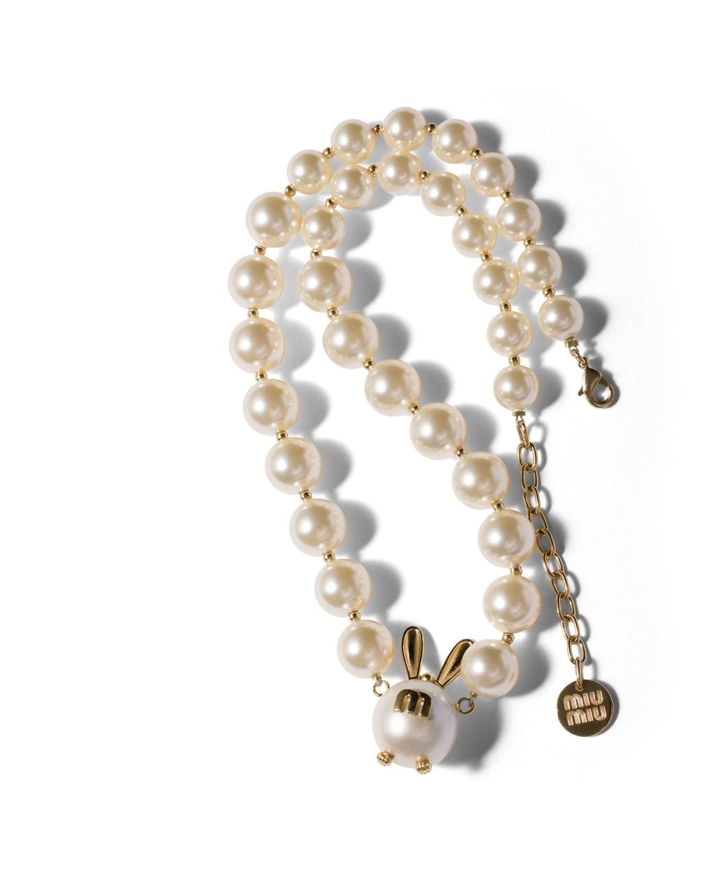 Miu Miu Metallic Metal And Pearl Necklace