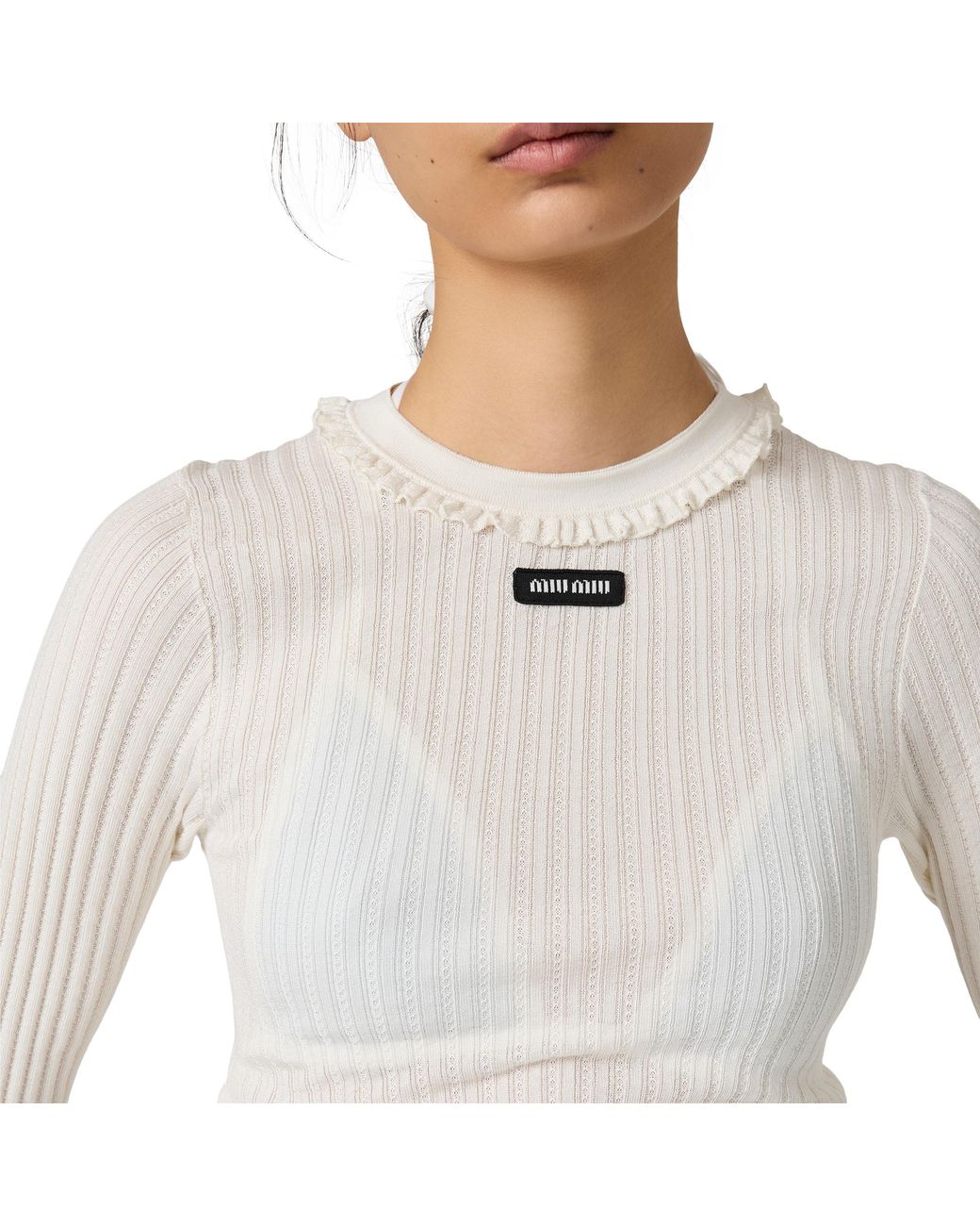 Miu Miu White Silk Crew-Neck Sweater