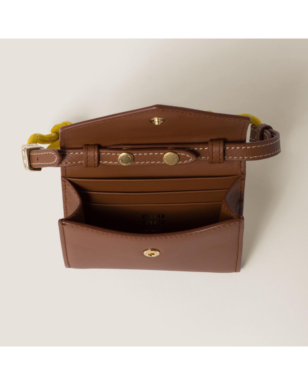 [MiuMiu] Small Leather Wallet-Cognac / ☆送料込☆ Miu Miu Leather Wallet With Leather And Cord Shoulder Strap