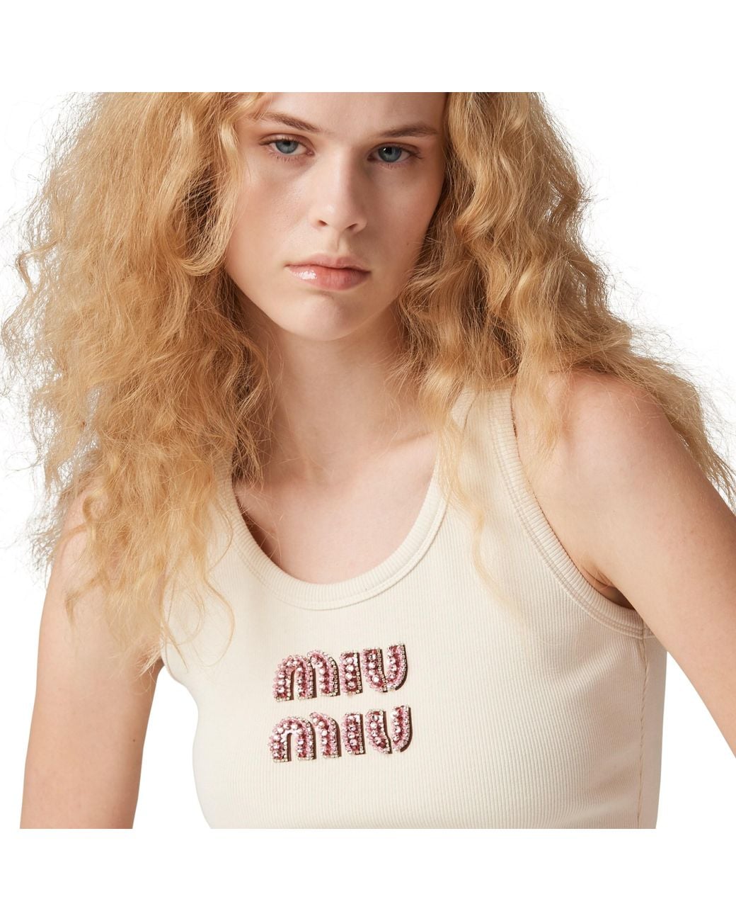 Miu Miu Natural Ribbed Jersey Top