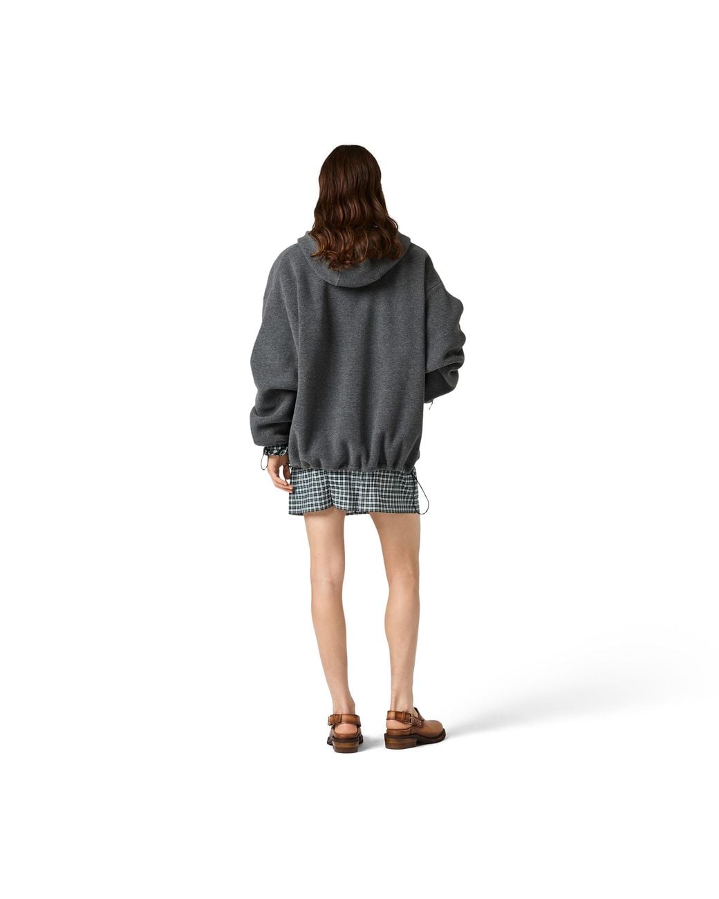 Miu Miu Gray Fleece Zippered Hoodie Jacket