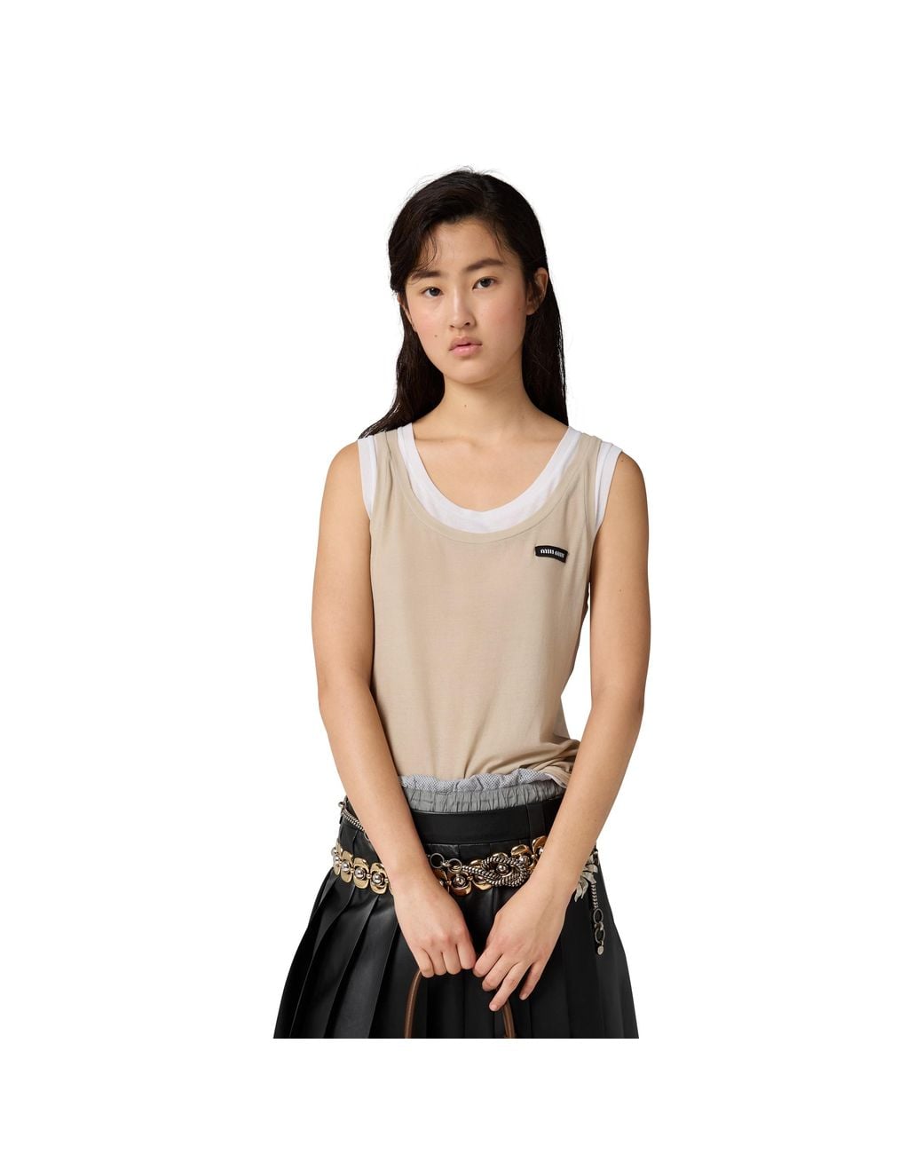 Miu Miu Natural Ribbed Jersey Tank Top