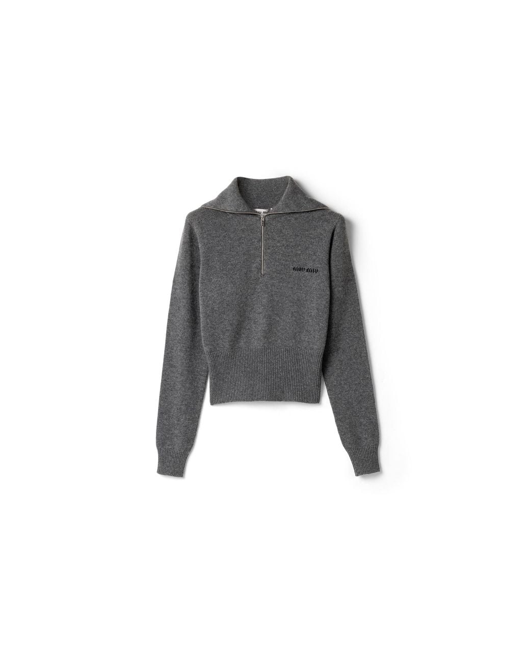 Miu Miu Gray Cashmere Half-Zipper Sweater
