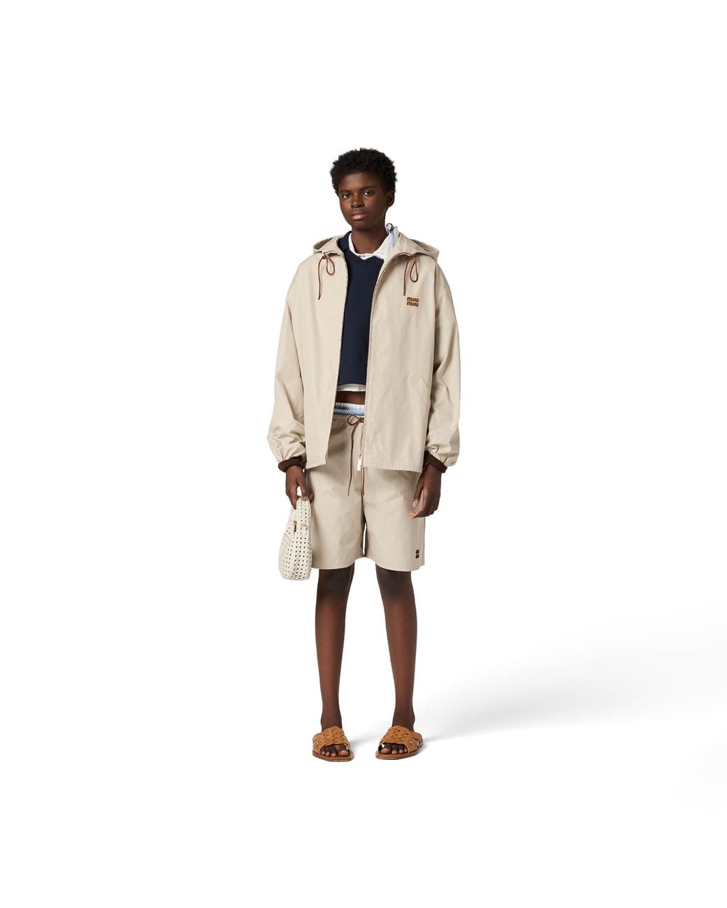 Miu Miu Natural Single-Breasted Panama Cotton Caban Jacket