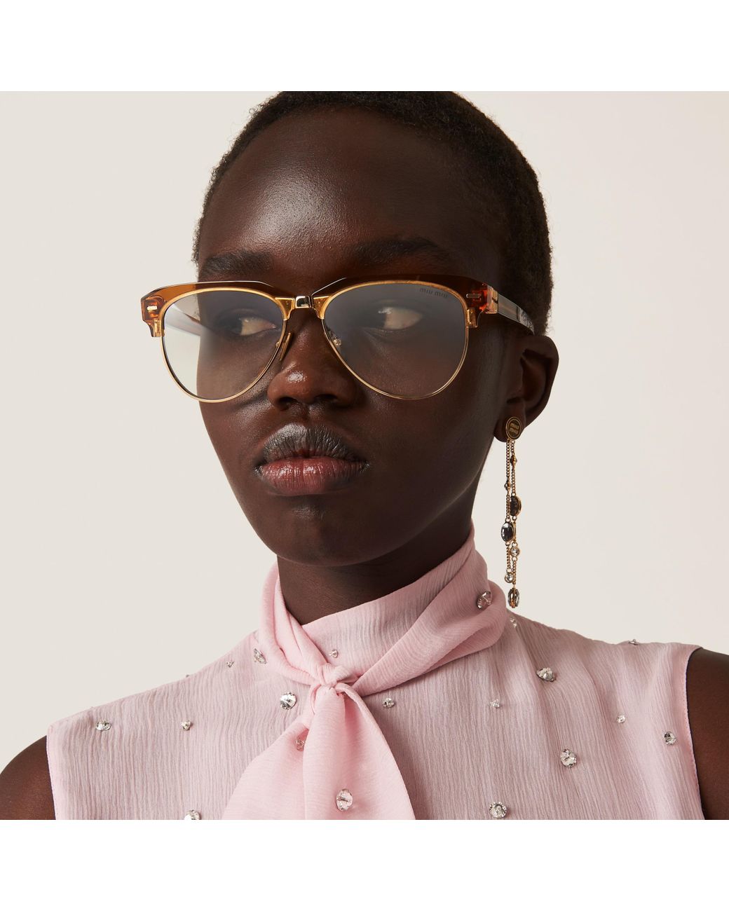 Miu Miu Diamant Embellished Chiffon Top in Pink | Lyst