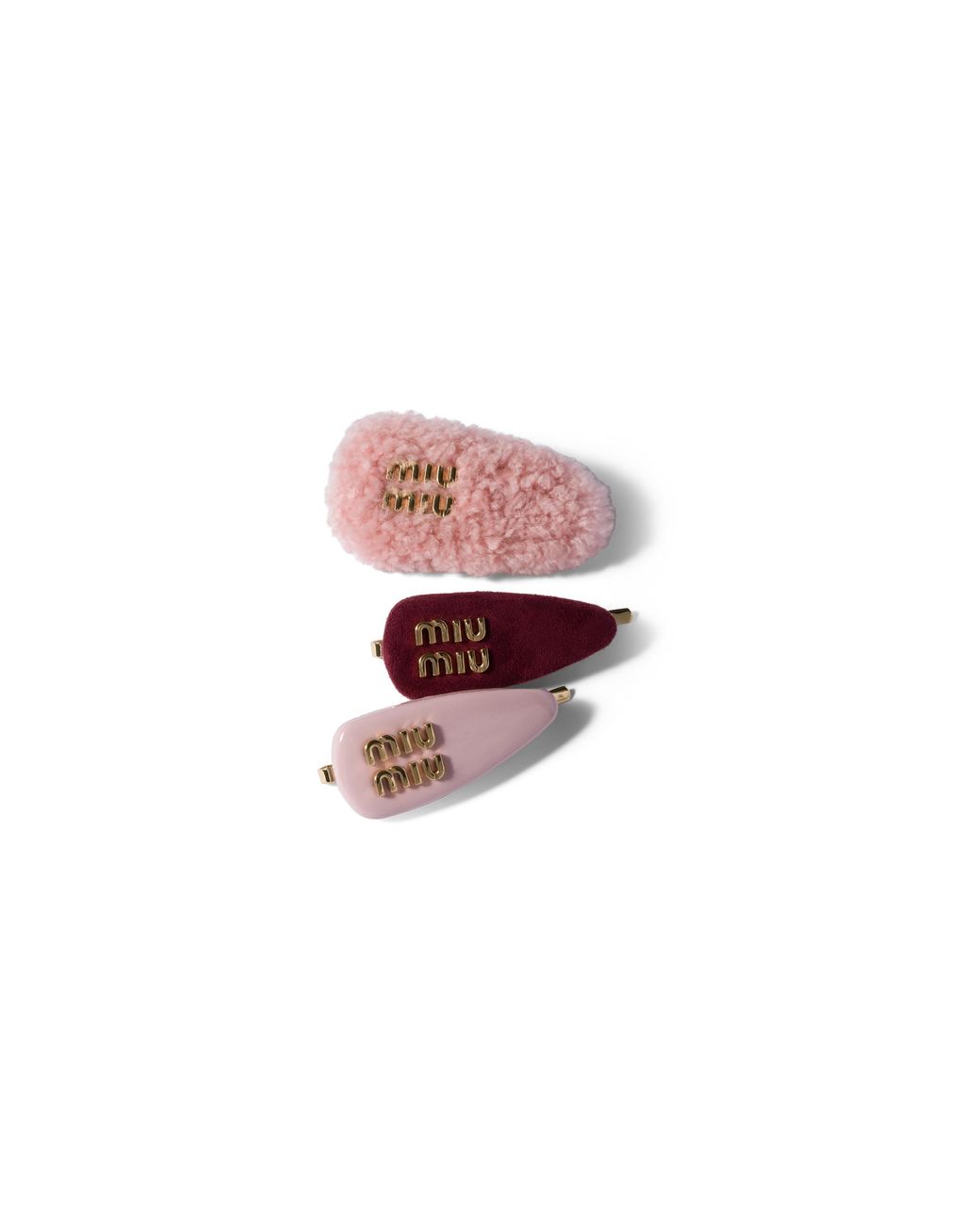 Miu Miu Pink Set Of Leather, Suede, And Shearling Hair Clips