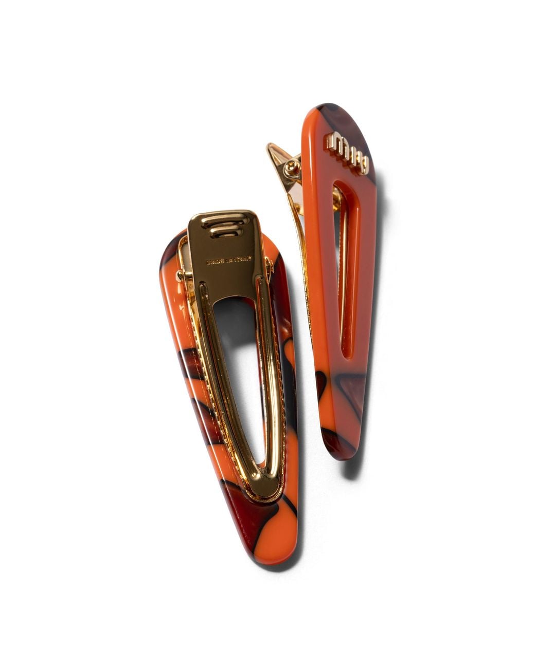 Miu Miu Orange Hair Clips With Logo