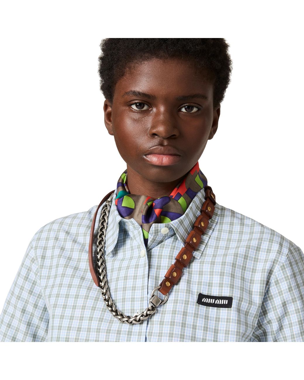 Miu Miu Blue Checked Poplin Shirt