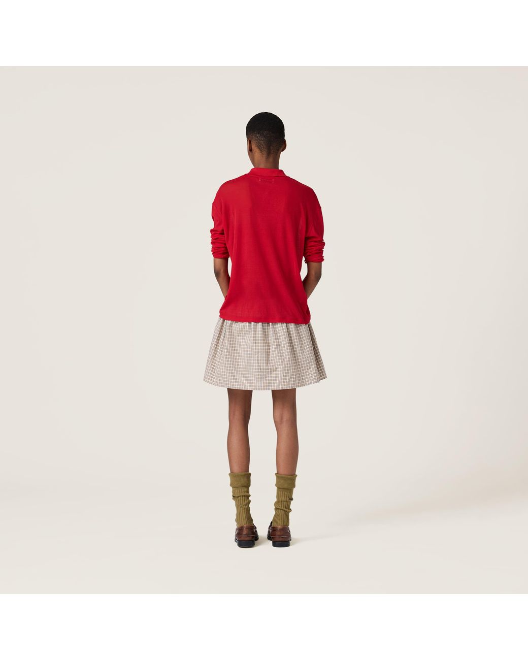 Miu Miu Ribbed Jersey Polo Shirt in Red | Lyst