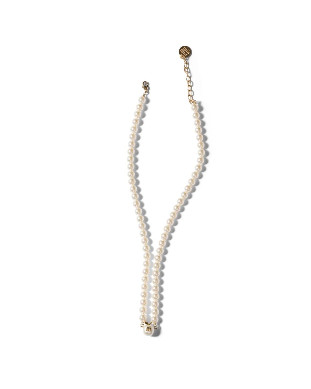 Miu Miu Metallic Metal And Pearl Necklace
