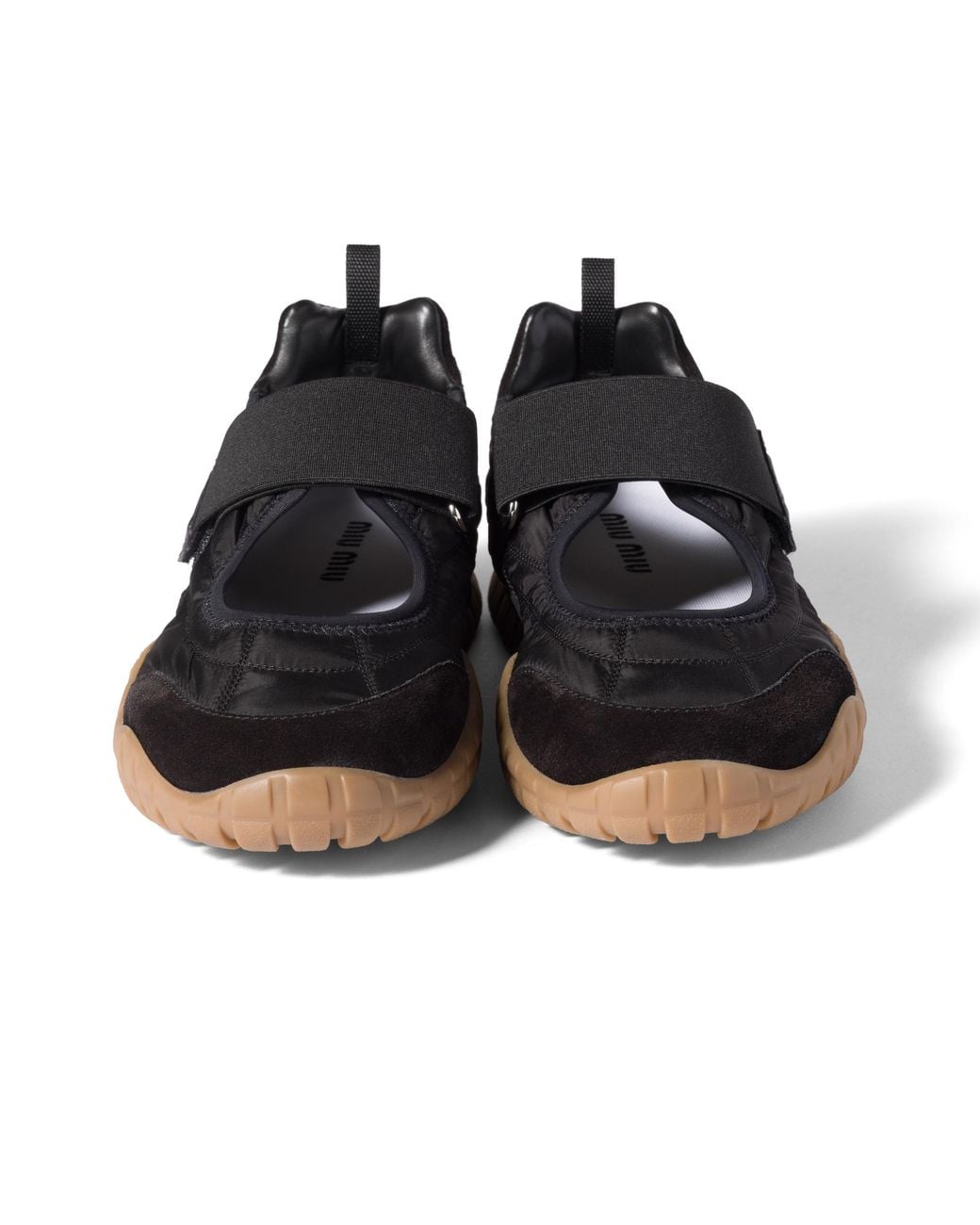 Miu Miu Black Tyre Technical Fabric And Suede Ballerinas
