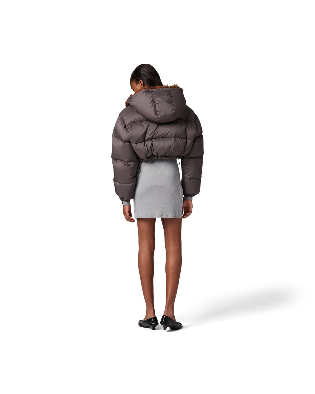 Miu Miu Brown Technical Pongé And Mohair Down Jacket