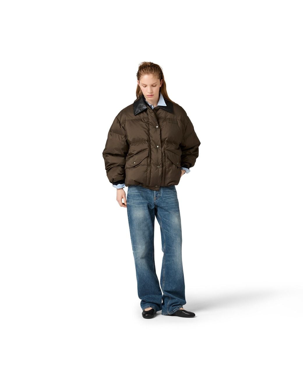 Miu Miu Brown Technical Pongé Cropped Down Jacket