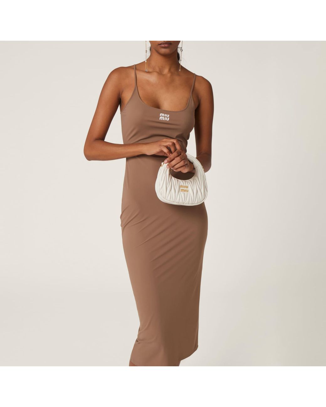 Miu Miu Stretch Jersey Dress in Natural | Lyst UK