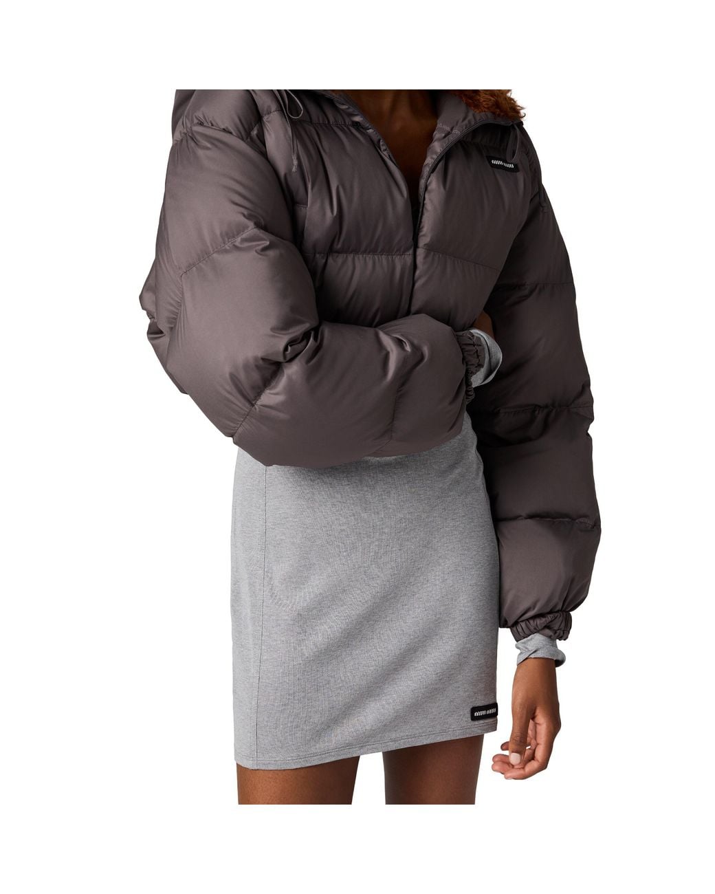 Miu Miu Brown Technical Pongé And Mohair Down Jacket